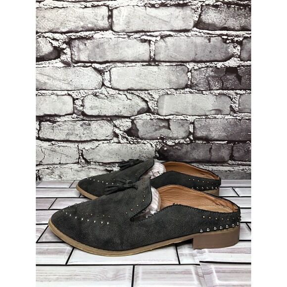 Mi.iM Suede Leather Studded Kiltie Loafer Slip On Mules Flats Women’s 8.5M US/39 - Picture 1 of 16
